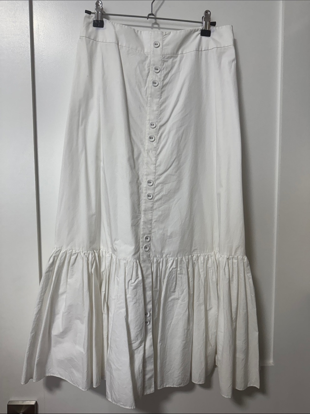White Button-Front Tiered Maxi Skirt